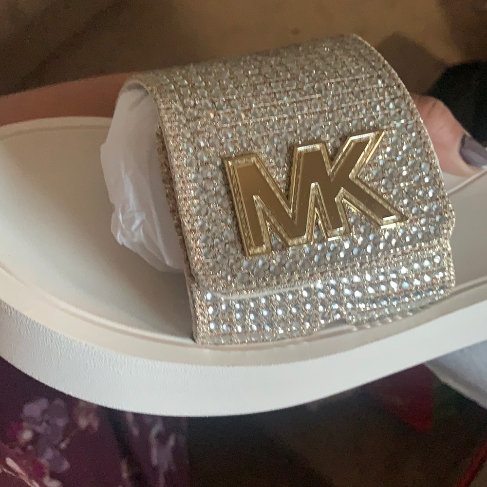 New Michelle Kors platform slide sandal SZ 10 pale gold new box limited edition